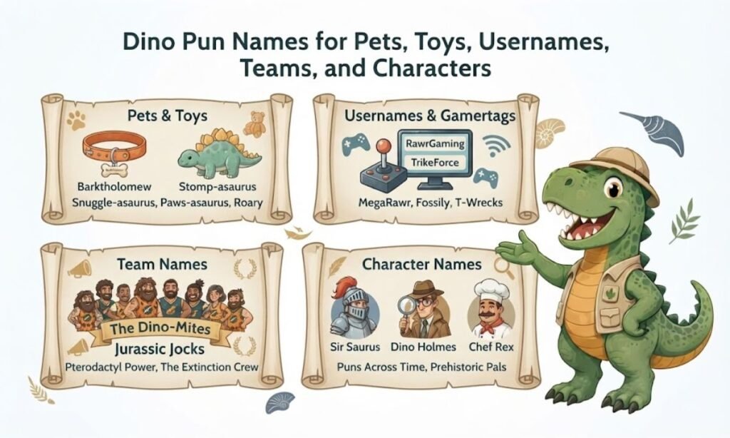 Dino Pun Names for Pets, Toys, Usernames, Teams, and Characters