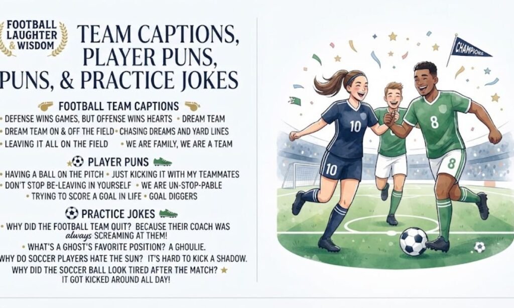 Football Team Captions, Player Puns, and Practice Jokes