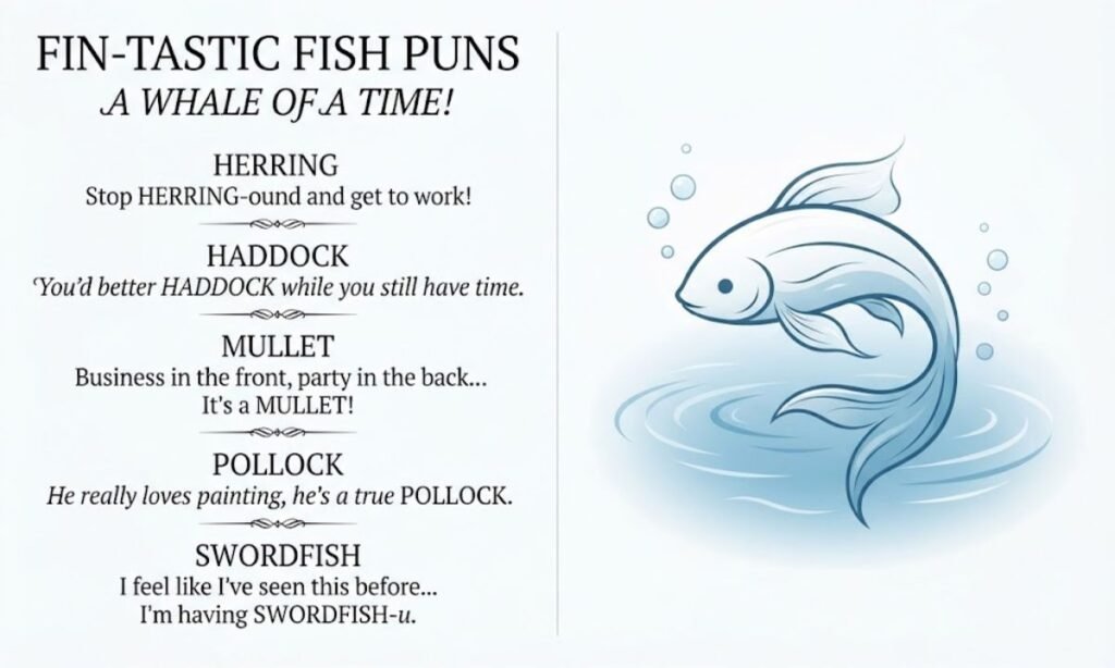 Herring, Haddock, Mullet, Pollock, and Swordfish Puns