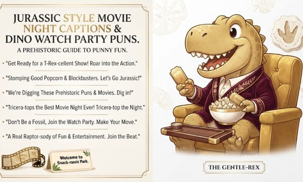 Jurassic Style Movie Night Captions and Dino Watch Party Puns