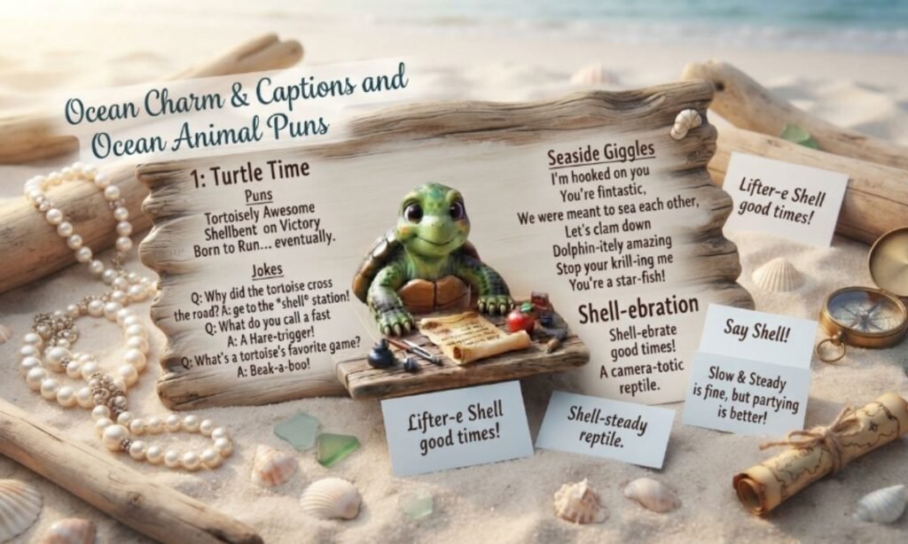 Turtle Beach Captions and Ocean Animal Puns