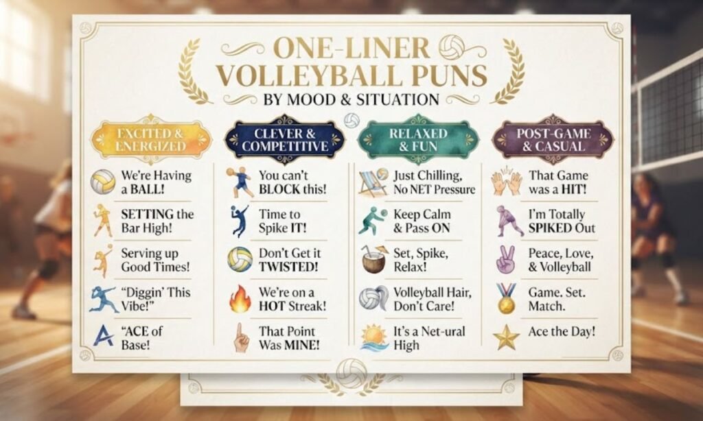 One-Liner Volleyball Puns by Mood & Situation